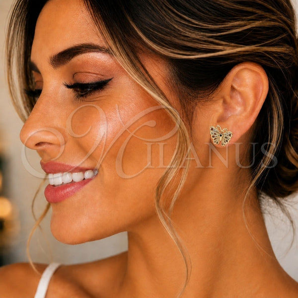 Gold Filled Ring — Stud Earring Butterfly Design with Garnet and White — alternate product view — SKU 147113 | Oro Laminado anillo — Stud Earring Butterfly diseño with Garnet and blanco — SKU 147113