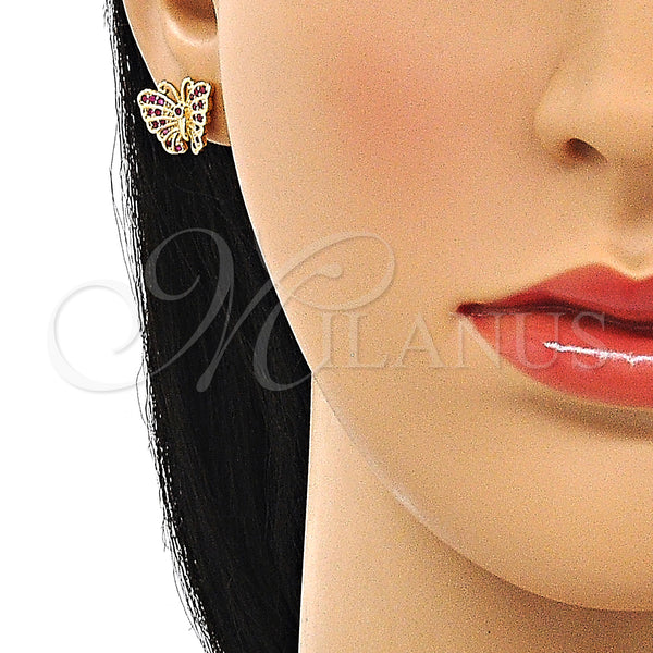 Gold Filled Ring — Stud Earring Butterfly Design with Ruby Micro Pave — alternate product view — SKU 147114 | Oro Laminado anillo — Stud Earring Butterfly diseño with Ruby Micro Pave — SKU 147114