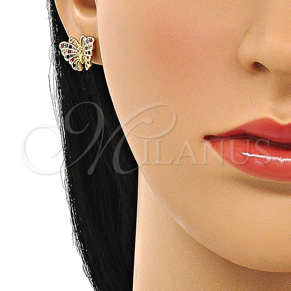 Gold Filled Ring — Stud Earring Butterfly Design with Multicolor Micro Pave — alternate product view — SKU 147115 | Oro Laminado anillo — Stud Earring Butterfly diseño with Multicolor Micro Pave — SKU 147115