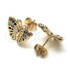 Oro Laminado Stud Earring, Gold Filled Style Butterfly Design, with Multicolor Micro Pave, Polished, Golden Finish, 02.26.0289.3