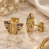 Oro Laminado Stud Earring, Gold Filled Style Butterfly Design, with Multicolor Micro Pave, Polished, Golden Finish, 02.26.0289.3