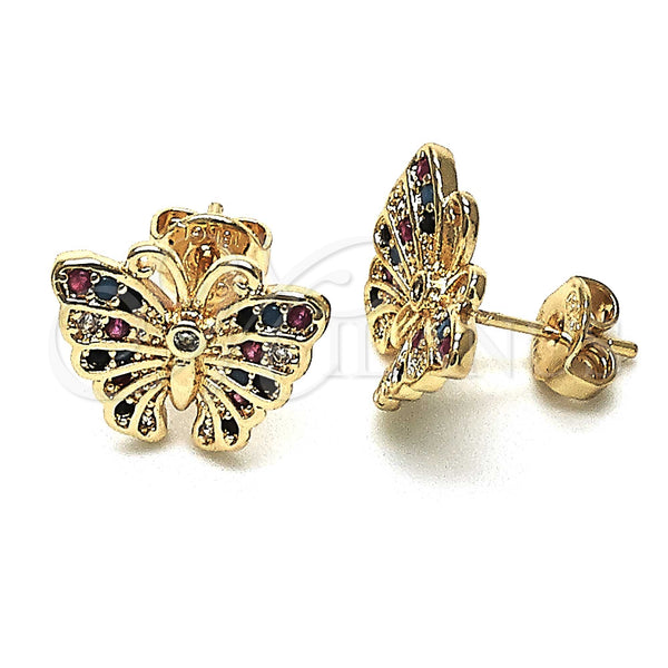 Gold Filled Ring — Stud Earring Butterfly Design with Multicolor Micro Pave — main product view — SKU 147115 | Oro Laminado anillo — Stud Earring Butterfly diseño with Multicolor Micro Pave — SKU 147115