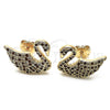 Oro Laminado Stud Earring, Gold Filled Style Swan Design, with White and Garnet Micro Pave, Polished, Golden Finish, 02.26.0290.1