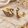 Oro Laminado Stud Earring, Gold Filled Style Swan Design, with White and Garnet Micro Pave, Polished, Golden Finish, 02.26.0290.1