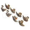 Oro Laminado Stud Earring, Gold Filled Style Swan Design, with White and Garnet Micro Pave, Polished, Golden Finish, 02.26.0290.1
