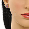 Oro Laminado Stud Earring, Gold Filled Style Swan Design, with Ruby Micro Pave, Polished, Golden Finish, 02.26.0290.2