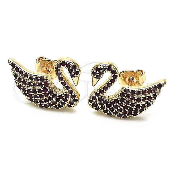 Gold Filled Ring — Stud Earring Swan Design with Ruby Micro Pave — alternate product view — SKU 147117 | Oro Laminado anillo — Stud Earring Swan diseño with Ruby Micro Pave — SKU 147117