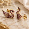 Oro Laminado Stud Earring, Gold Filled Style Swan Design, with Ruby Micro Pave, Polished, Golden Finish, 02.26.0290.2
