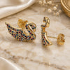 Oro Laminado Stud Earring, Gold Filled Style Swan Design, with Multicolor Micro Pave, Polished, Golden Finish, 02.26.0290.3