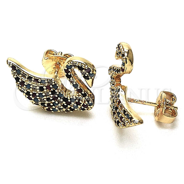 Gold Filled Ring — Stud Earring Swan Design with Multicolor Micro Pave — alternate product view — SKU 147118 | Oro Laminado anillo — Stud Earring Swan diseño with Multicolor Micro Pave — SKU 147118