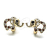 Oro Laminado Huggie Hoop, Gold Filled Style Elephant Design, with Garnet and White Cubic Zirconia, Polished, Golden Finish, 02.26.0291.1.15