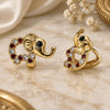 Oro Laminado Huggie Hoop, Gold Filled Style Elephant Design, with Garnet and White Cubic Zirconia, Polished, Golden Finish, 02.26.0291.1.15