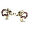 Oro Laminado Huggie Hoop, Gold Filled Style Elephant Design, with Ruby and Black Cubic Zirconia, Polished, Golden Finish, 02.26.0291.2.15