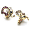 Oro Laminado Huggie Hoop, Gold Filled Style Elephant Design, with Ruby and Black Cubic Zirconia, Polished, Golden Finish, 02.26.0291.2.15