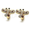 Oro Laminado Huggie Hoop, Gold Filled Style Butterfly Design, with Garnet Cubic Zirconia and White Micro Pave, Polished, Golden Finish, 02.26.0292.1.15