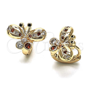 Gold Filled Hoop Earrings — Huggie Hoop Butterfly Design with Garnet Cubic Zirconia — main product view — SKU 147122 | Oro Laminado aretes de aro — Huggie Hoop Butterfly diseño with Garnet Cubic Zirconia — SKU 147122