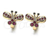 Oro Laminado Huggie Hoop, Gold Filled Style Butterfly Design, with Ruby Cubic Zirconia, Polished, Golden Finish, 02.26.0292.2.15