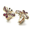 Oro Laminado Huggie Hoop, Gold Filled Style Butterfly Design, with Ruby Cubic Zirconia, Polished, Golden Finish, 02.26.0292.2.15