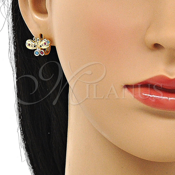 Gold Filled Hoop Earrings — Huggie Hoop Butterfly Design with Multicolor Cubic Zirconia — alternate product view — SKU 147124 | Oro Laminado aretes de aro — Huggie Hoop Butterfly diseño with Multicolor Cubic Zirconia — SKU 147124