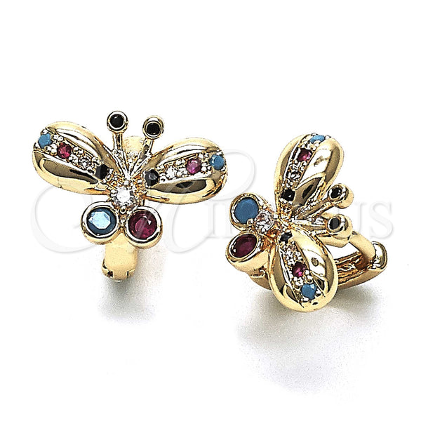 Gold Filled Hoop Earrings — Huggie Hoop Butterfly Design with Multicolor Cubic Zirconia — main product view — SKU 147124 | Oro Laminado aretes de aro — Huggie Hoop Butterfly diseño with Multicolor Cubic Zirconia — SKU 147124