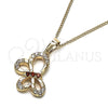 Oro Laminado Pendant Necklace, Gold Filled Style Butterfly Design, with Garnet and White Cubic Zirconia, Polished, Golden Finish, 04.26.0052.1.18 (02 MM Thickness, 18 Inches Length)