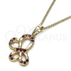Oro Laminado Pendant Necklace, Gold Filled Style Butterfly Design, with Ruby Micro Pave, Polished, Golden Finish, 04.26.0052.2.18 (02 MM Thickness, 18 Inches Length)