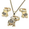 Oro Laminado Earring and Pendant Adult Set, Gold Filled Style Elephant Design, with Black and White Micro Pave, Polished, Golden Finish, 10.26.0021.4