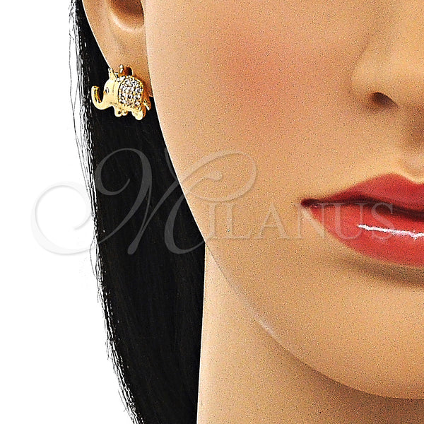 Gold Filled Ring — Stud Earring Elephant and Crown Design with White — alternate product view — SKU 147135 | Oro Laminado anillo — Stud Earring Elephant and Crown diseño with blanco — SKU 147135