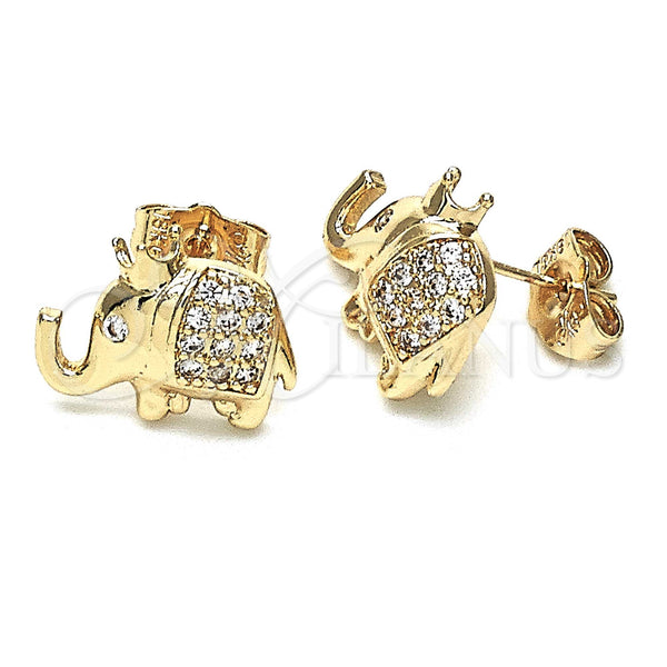 Gold Filled Ring — Stud Earring Elephant and Crown Design with White — main product view — SKU 147135 | Oro Laminado anillo — Stud Earring Elephant and Crown diseño with blanco — SKU 147135