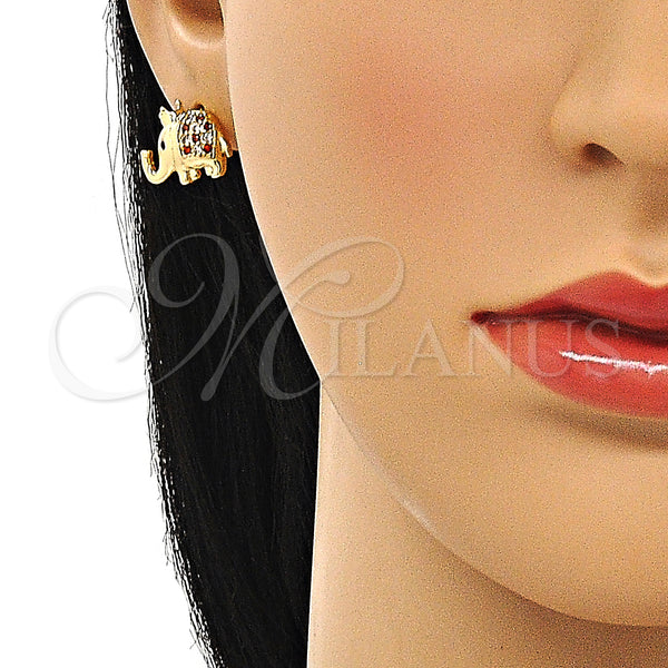 Gold Filled Ring — Stud Earring Elephant and Crown Design with Garnet — alternate product view — SKU 147136 | Oro Laminado anillo — Stud Earring Elephant and Crown diseño with Garnet — SKU 147136