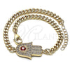 Oro Laminado Fancy Bracelet, Gold Filled Style Hand of God and Evil Eye Design, with White Micro Pave, Red Enamel Finish, Golden Finish, 03.156.0039.08 (04 MM Thickness, 8 Inches Length)