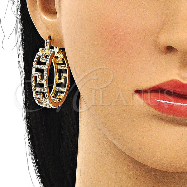 Gold Filled Hoop Earrings — Medium Hoop Evil Eye Design with White Crystal — alternate product view — SKU 147141 | Oro Laminado aretes de aro — Medium Hoop Evil Eye diseño with cristal blanco — SKU 147141