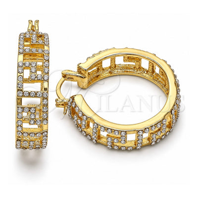Oro Laminado Medium Hoop, Gold Filled Style Evil Eye Design, with White Crystal, Polished, Golden Finish, 02.380.0095.35