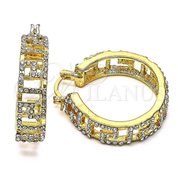 Gold Filled Hoop Earrings — Medium Hoop Evil Eye Design with White Crystal — main product view — SKU 147141 | Oro Laminado aretes de aro — Medium Hoop Evil Eye diseño with cristal blanco — SKU 147141