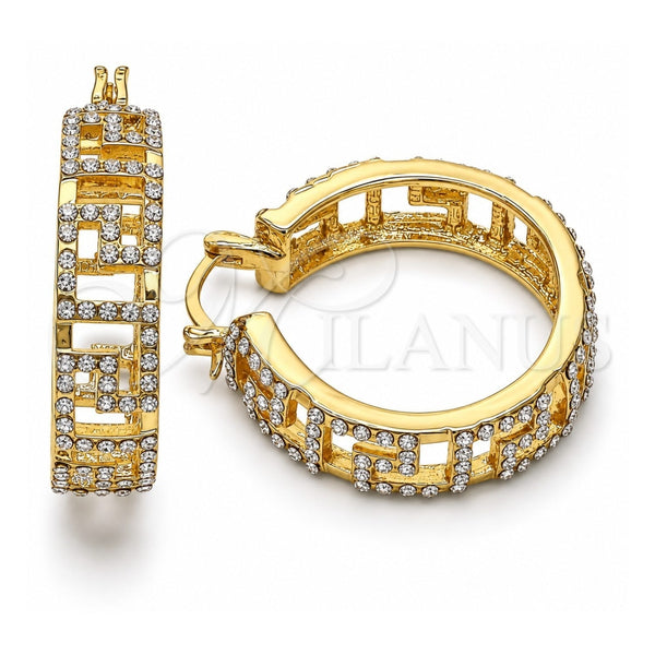 Oro Laminado Medium Hoop, Gold Filled Style Evil Eye Design, with White Crystal, Polished, Golden Finish, 02.380.0095.35