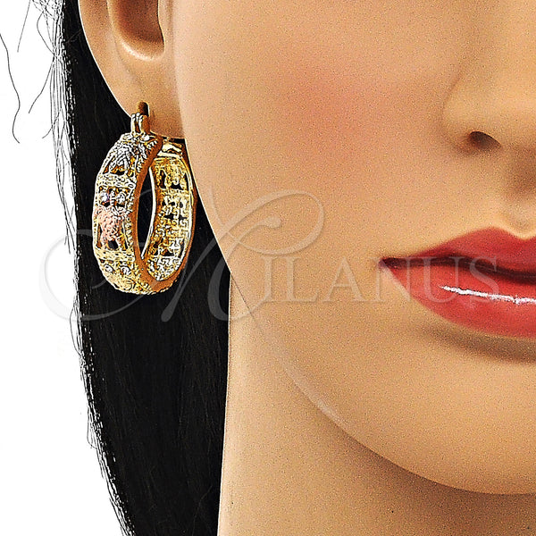 Gold Filled Hoop Earrings — Medium Hoop Turtle Design with White Crystal Polished — alternate product view — SKU 147143 | Oro Laminado aretes de aro — Medium Hoop Turtle diseño with cristal blanco pulido — SKU 147143