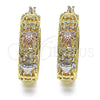 Oro Laminado Medium Hoop, Gold Filled Style Turtle Design, with White Crystal, Polished, Tricolor, 02.380.0097.30