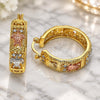 Oro Laminado Medium Hoop, Gold Filled Style Turtle Design, with White Crystal, Polished, Tricolor, 02.380.0097.30