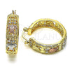 Oro Laminado Medium Hoop, Gold Filled Style Turtle Design, with White Crystal, Polished, Tricolor, 02.380.0097.30
