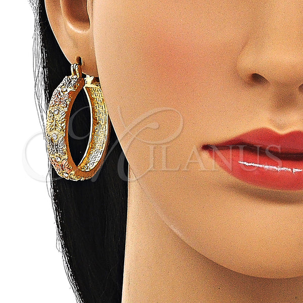 Gold Filled Hoop Earrings — Medium Hoop Butterfly Design with White Crystal Polished — alternate product view — SKU 147145 | Oro Laminado aretes de aro — Medium Hoop Butterfly diseño with cristal blanco pulido — SKU 147145