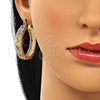 Oro Laminado Medium Hoop, Gold Filled Style Butterfly Design, with White Crystal, Polished, Tricolor, 02.380.0099.40