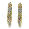 Oro Laminado Medium Hoop, Gold Filled Style Butterfly Design, with White Crystal, Polished, Tricolor, 02.380.0099.40