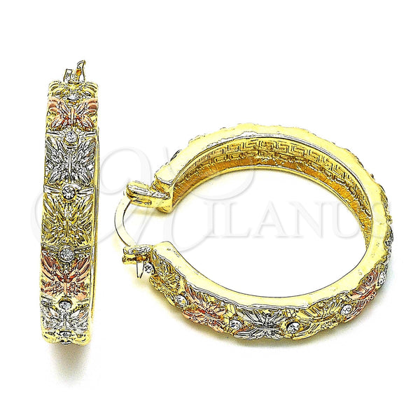 Gold Filled Hoop Earrings — Medium Hoop Butterfly Design with White Crystal Polished — main product view — SKU 147145 | Oro Laminado aretes de aro — Medium Hoop Butterfly diseño with cristal blanco pulido — SKU 147145