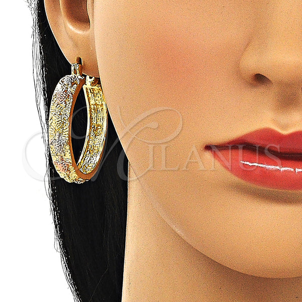 Gold Filled Hoop Earrings — Medium Hoop Turtle Design Polished Tricolor 02. — alternate product view — SKU 147146 | Oro Laminado aretes de aro — Medium Hoop Turtle diseño pulido Tricolor 02. — SKU 147146