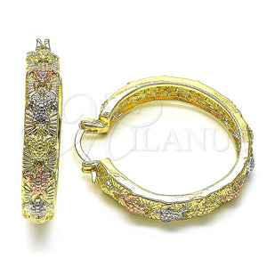 Gold Filled Hoop Earrings — Medium Hoop Turtle Design Polished Tricolor 02. — main product view — SKU 147146 | Oro Laminado aretes de aro — Medium Hoop Turtle diseño pulido Tricolor 02. — SKU 147146