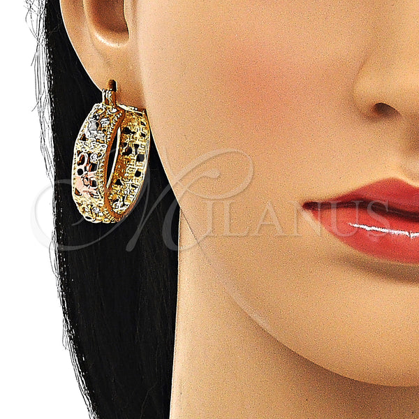 Gold Filled Hoop Earrings — Medium Hoop Elephant Design with White and Black — alternate product view — SKU 147147 | Oro Laminado aretes de aro — Medium Hoop Elephant diseño with blanco and negro — SKU 147147