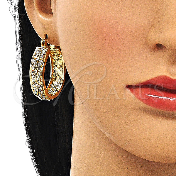 Gold Filled Hoop Earrings — Medium Hoop Butterfly Design with White Crystal Polished — alternate product view — SKU 147148 | Oro Laminado aretes de aro — Medium Hoop Butterfly diseño with cristal blanco pulido — SKU 147148
