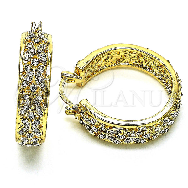 Gold Filled Hoop Earrings — Medium Hoop Butterfly Design with White Crystal Polished — main product view — SKU 147148 | Oro Laminado aretes de aro — Medium Hoop Butterfly diseño with cristal blanco pulido — SKU 147148