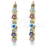 Oro Laminado Small Hoop, Gold Filled Style Evil Eye Design, with White Crystal, Multicolor Enamel Finish, Golden Finish, 02.213.0367.25