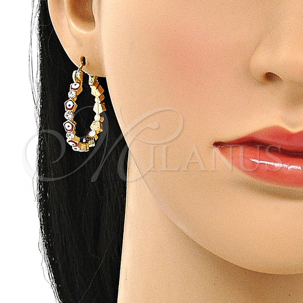 Gold Filled Hoop Earrings — Small Hoop Evil Eye Design with White Crystal — alternate product view — SKU 147153 | Oro Laminado aretes de aro — Small Hoop Evil Eye diseño with cristal blanco — SKU 147153